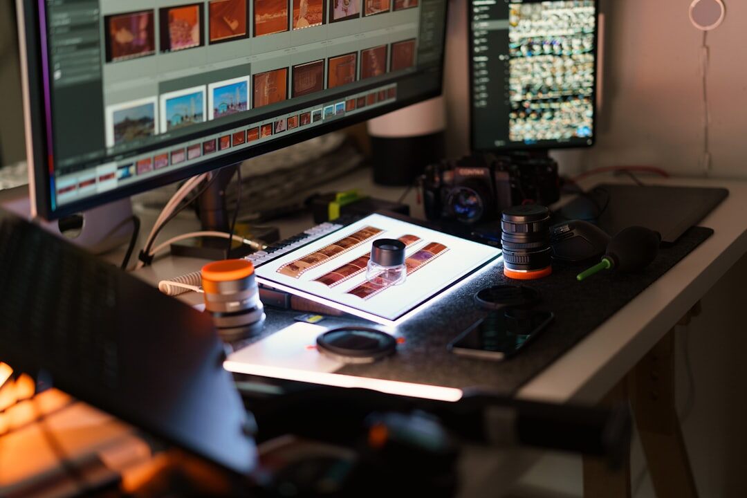 professional video editor at workstation